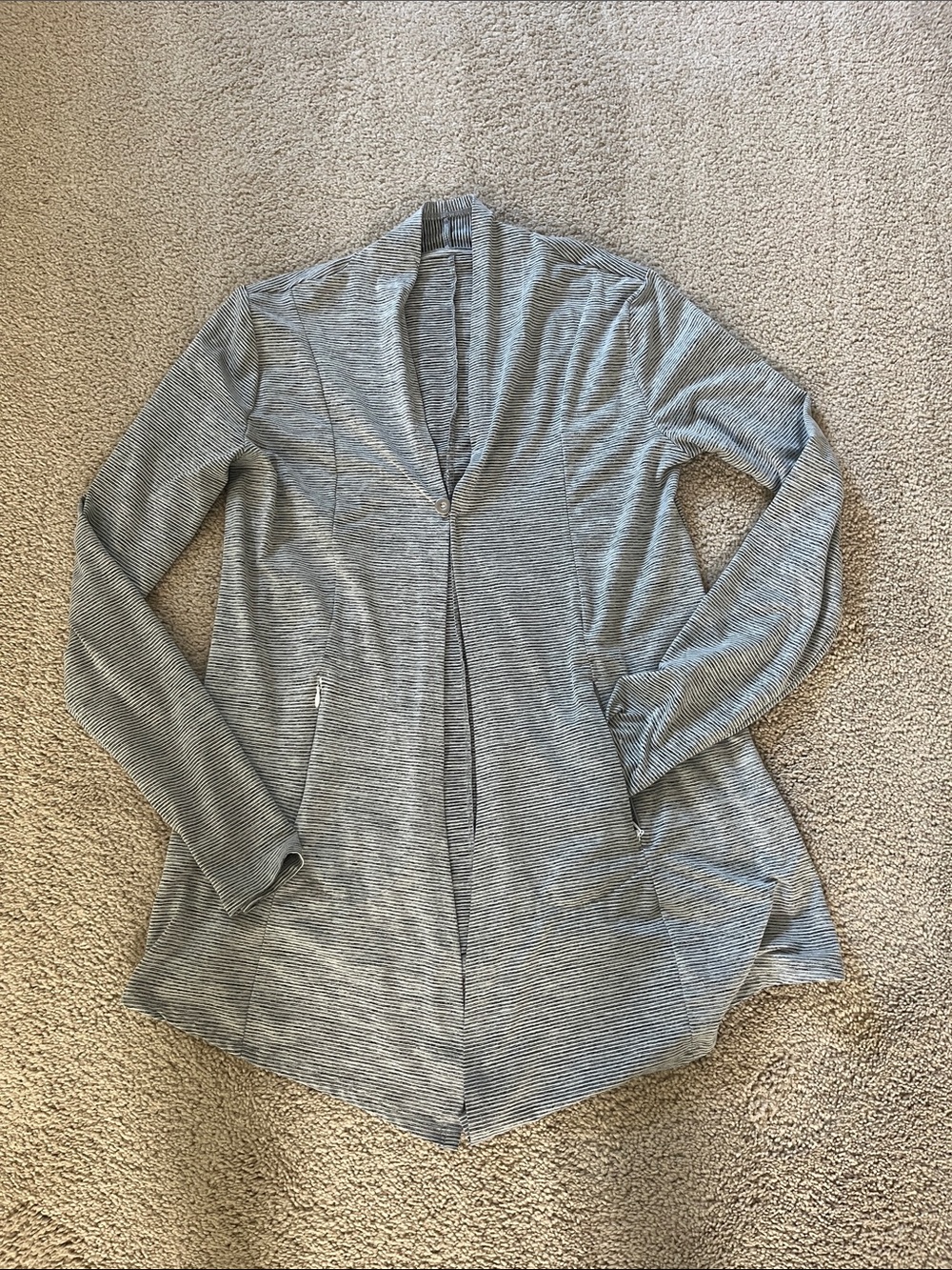 Market & Spruce Gray Striped Open-Front Women’s Cardigan